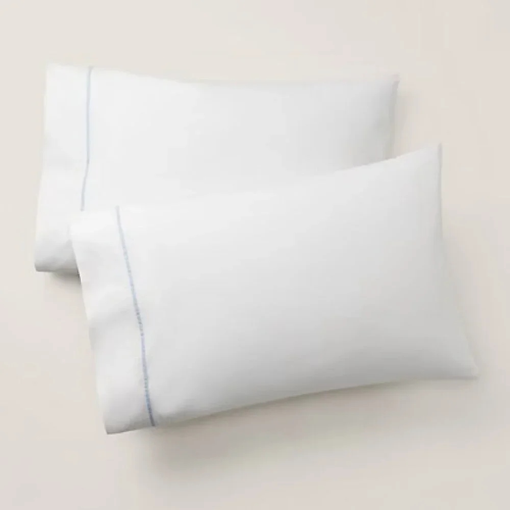 RALPH LAUREN Organic Cotton Palmer 2 pack STANDARD Pillowcases Sky Blue trim